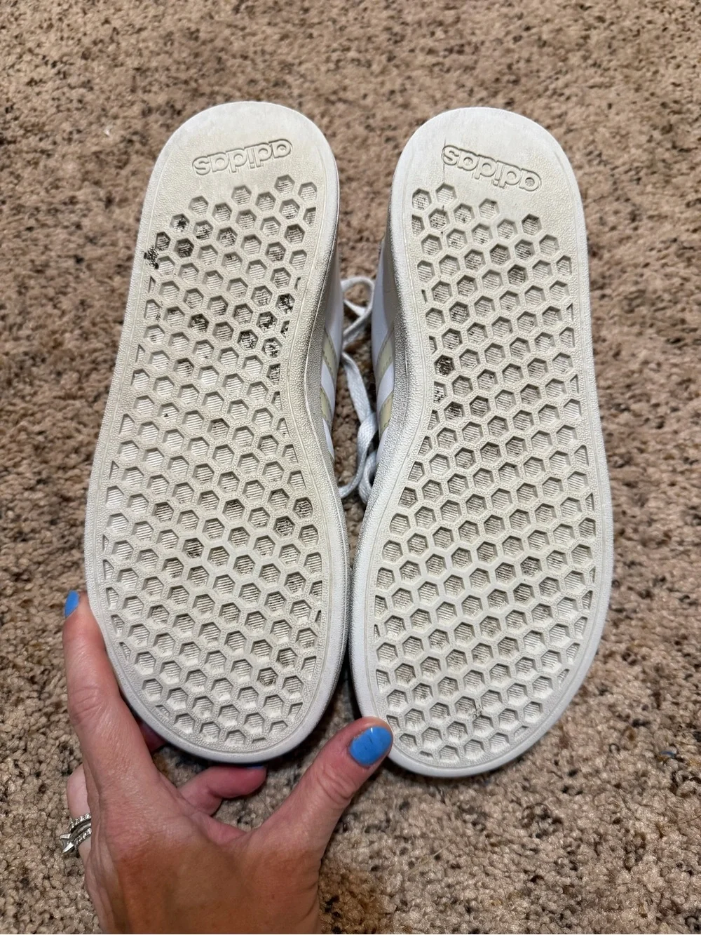 adidas Kids White Sneakers with Iridescent Stripe Accents